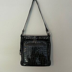 Vintage Cher Brighton patent black handbag/purse. Wallet on bag, get organized!